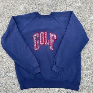 Hanes Navy Blue Crewneck Sweatshirt with Red-Trim 'GOLF' Appliqué